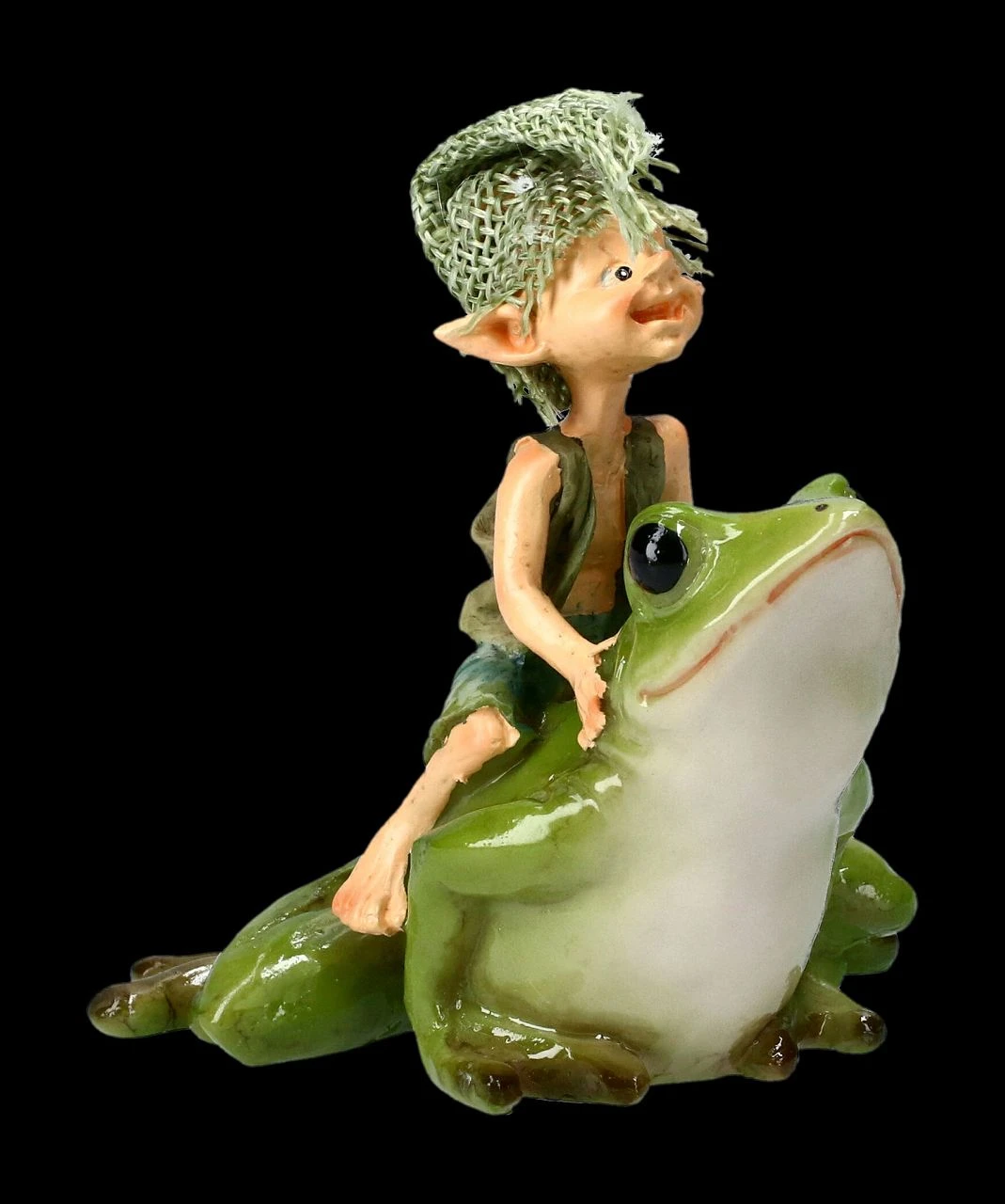 Pixie Kobold Figur Reitet Auf Frosch - Und Hopp....! 3 Pixie Kobold Figur Reitet Auf Frosch - Und Hopp....!