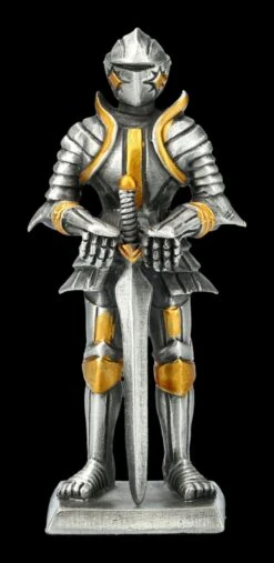 Zinn Ritter Figur Stützt Sich Auf Schwert