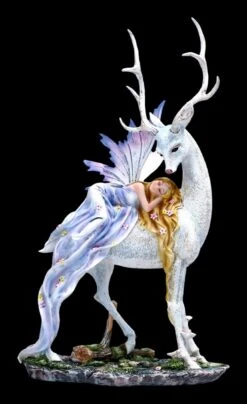 Elfen Figur Schläft Auf Weißem Hirsch