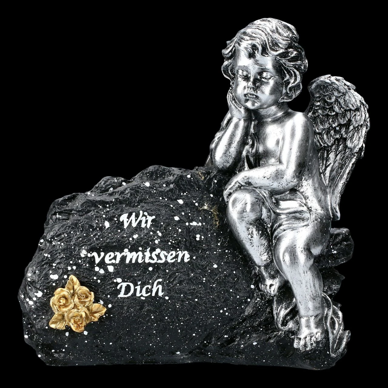 Grabengel Figur Silberfarben - Wir Vermissen Dich 3 Grabengel Figur Silberfarben - Wir Vermissen Dich