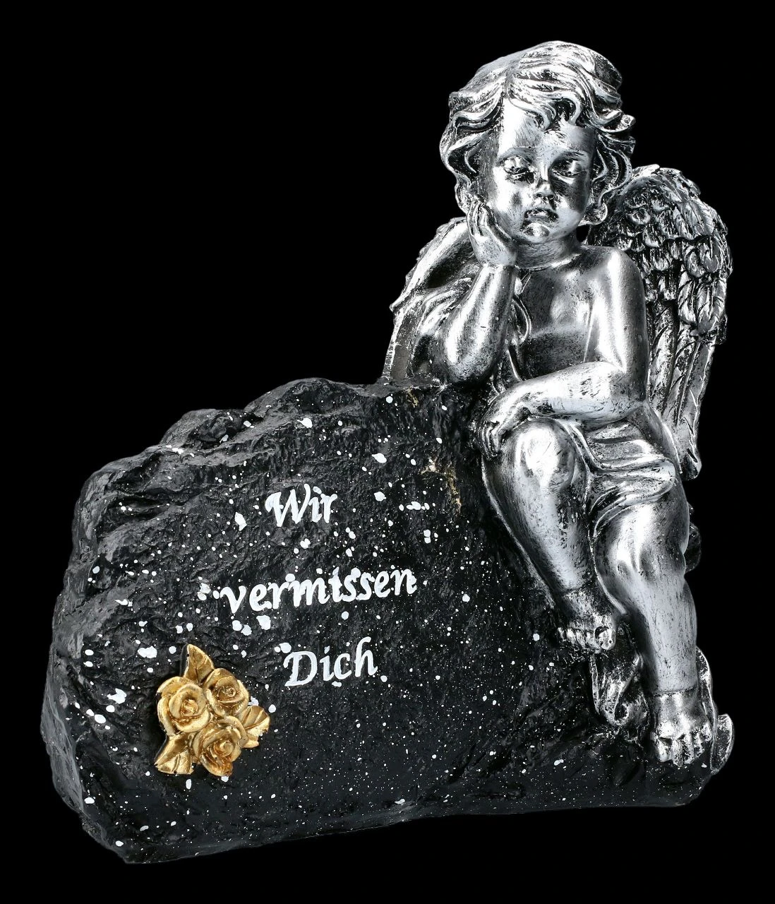Grabengel Figur Silberfarben - Wir Vermissen Dich 4 Grabengel Figur Silberfarben - Wir Vermissen Dich – Bild 2