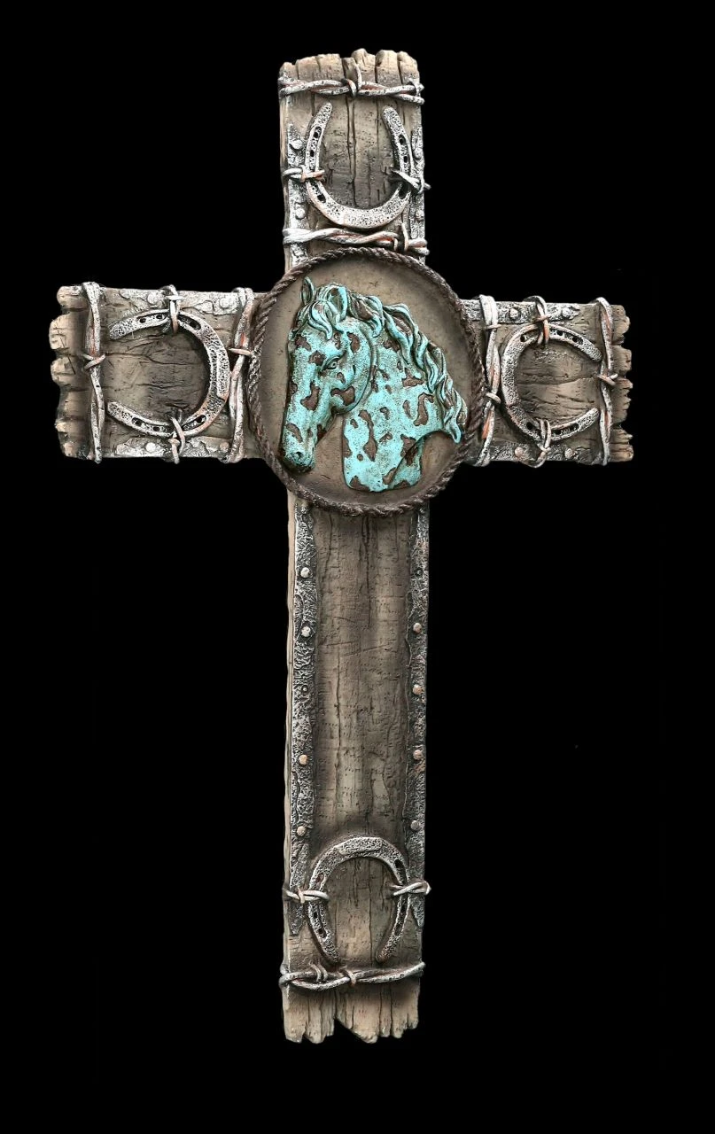 Western Kruzifix Mit Pferde Emblem 4 Western Kruzifix Mit Pferde Emblem – Bild 2