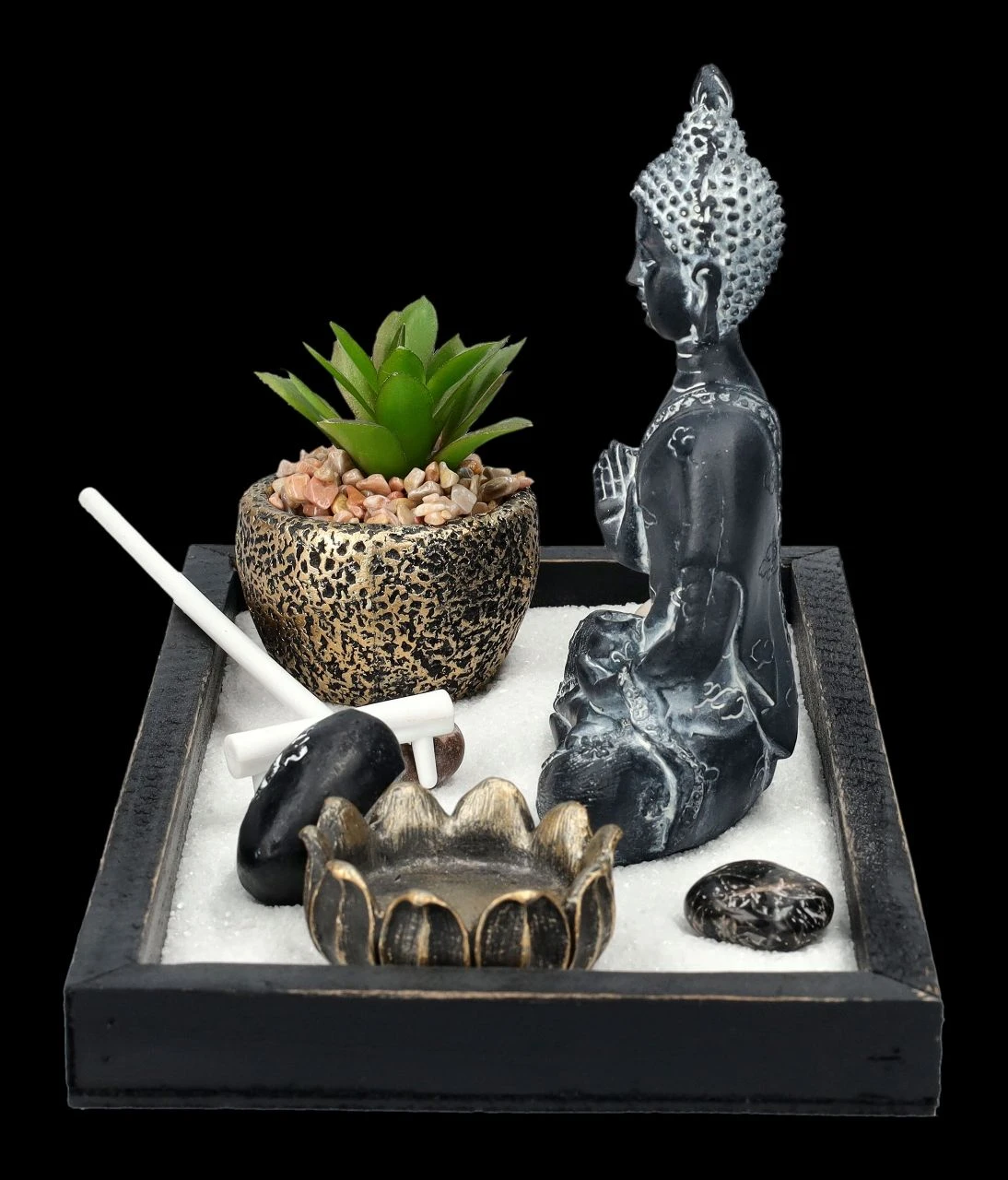Buddha Figur Mit Zen Garten Schwarz-grau 5 Buddha Figur Mit Zen Garten Schwarz-grau – Bild 3