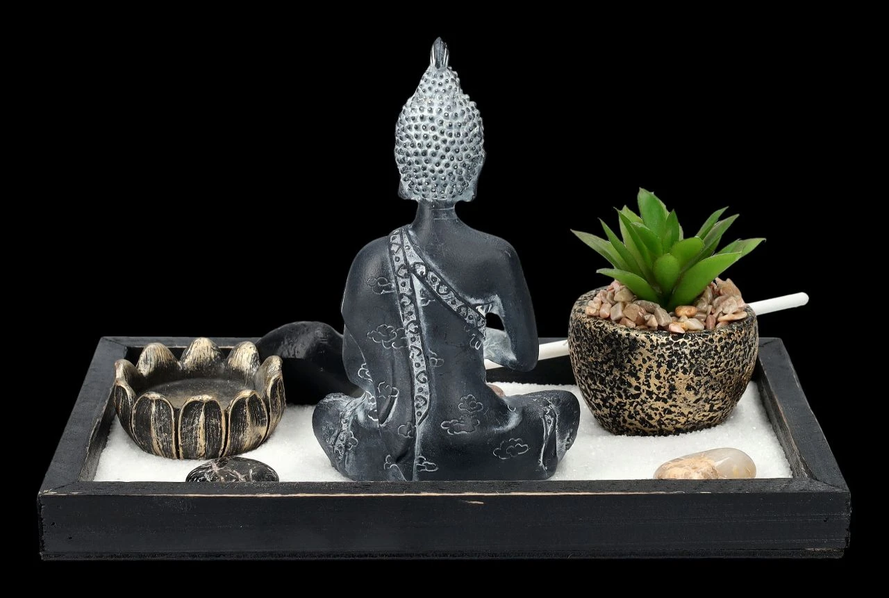 Buddha Figur Mit Zen Garten Schwarz-grau 6 Buddha Figur Mit Zen Garten Schwarz-grau – Bild 4