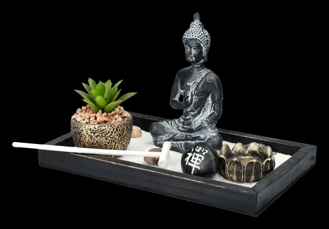 Buddha Figur Mit Zen Garten Schwarz-grau 8 Buddha Figur Mit Zen Garten Schwarz-grau – Bild 6