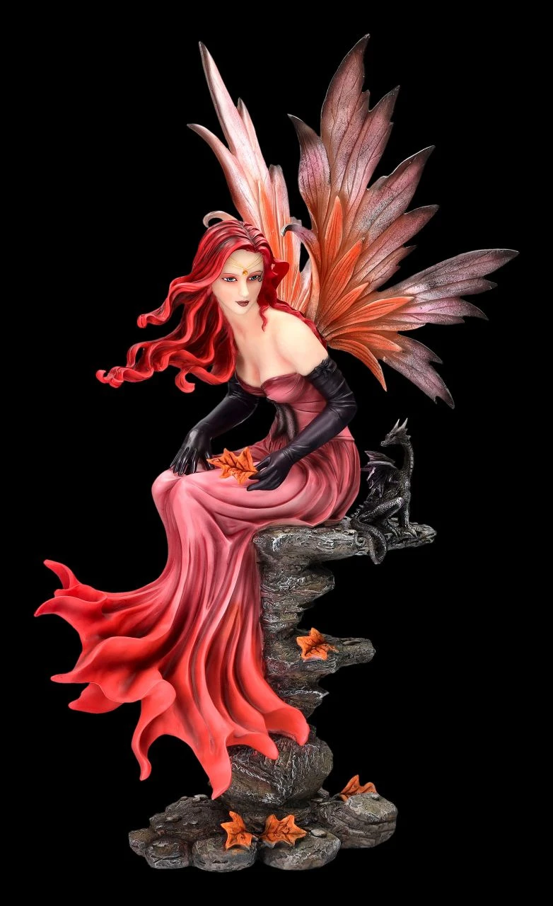Elfenfigur - Herbstfee Carreen Mit Drache Rot 3 Elfenfigur - Herbstfee Carreen Mit Drache Rot