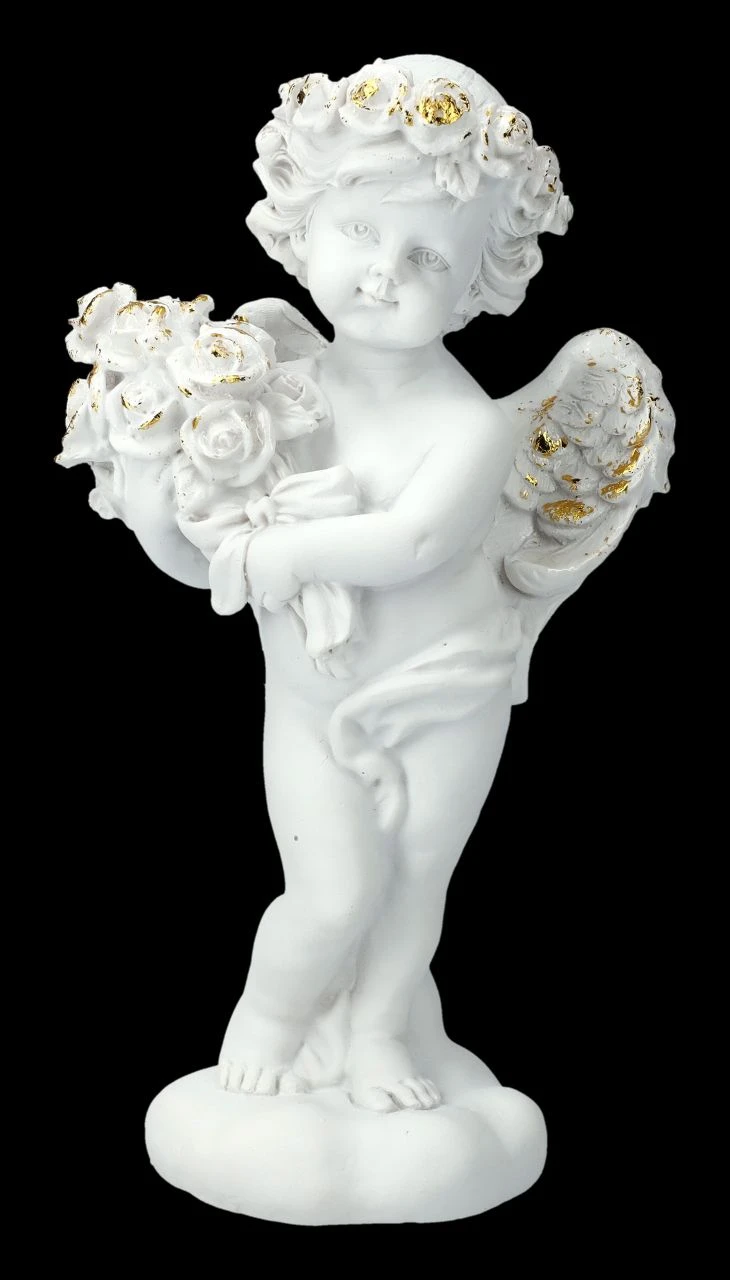 Engel Figur - Putte Mit Rosenstrauß 3 Engel Figur - Putte Mit Rosenstrauß