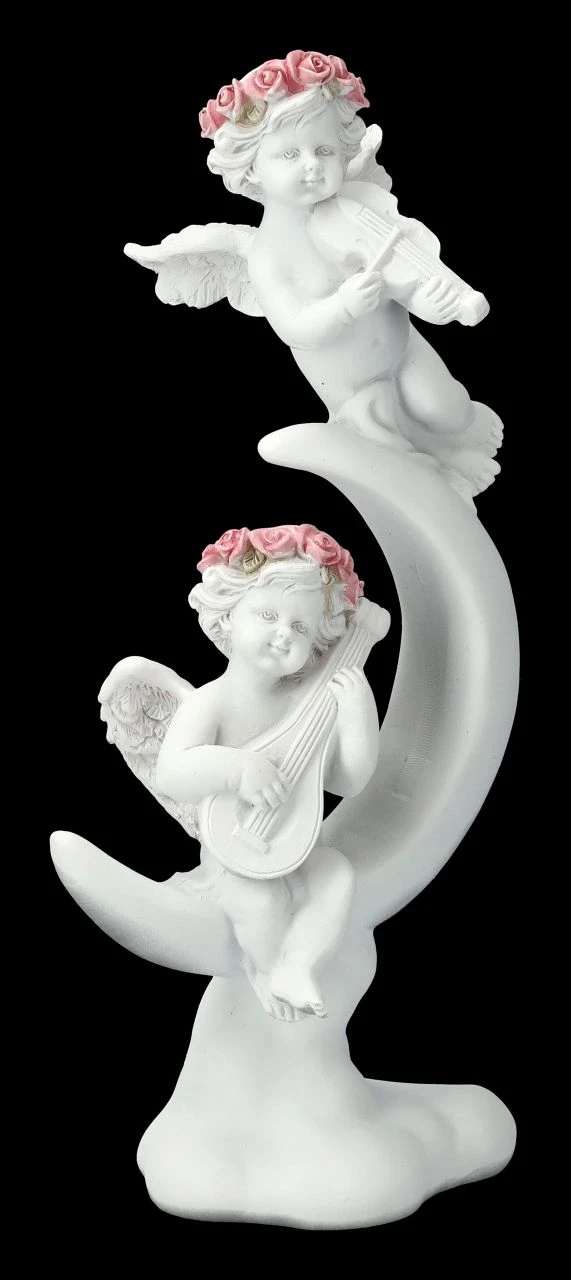Engel Figur - Putten Musizieren Auf Mond 4 Engel Figur - Putten Musizieren Auf Mond – Bild 2