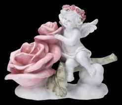 Engel Figur - Putte Mit Großer Rose
