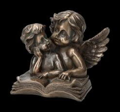 Engel Figur - Putten Auf Buch Bronziert