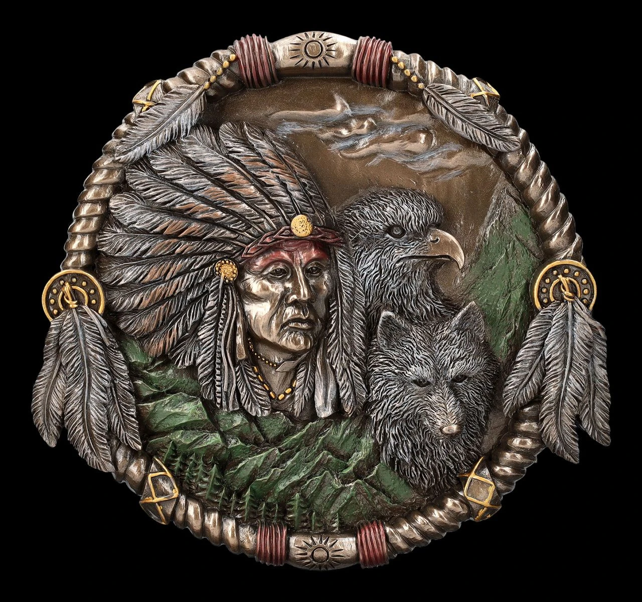 Wandrelief - Indianer Mit Wolf Und Adler 3 Wandrelief - Indianer Mit Wolf Und Adler