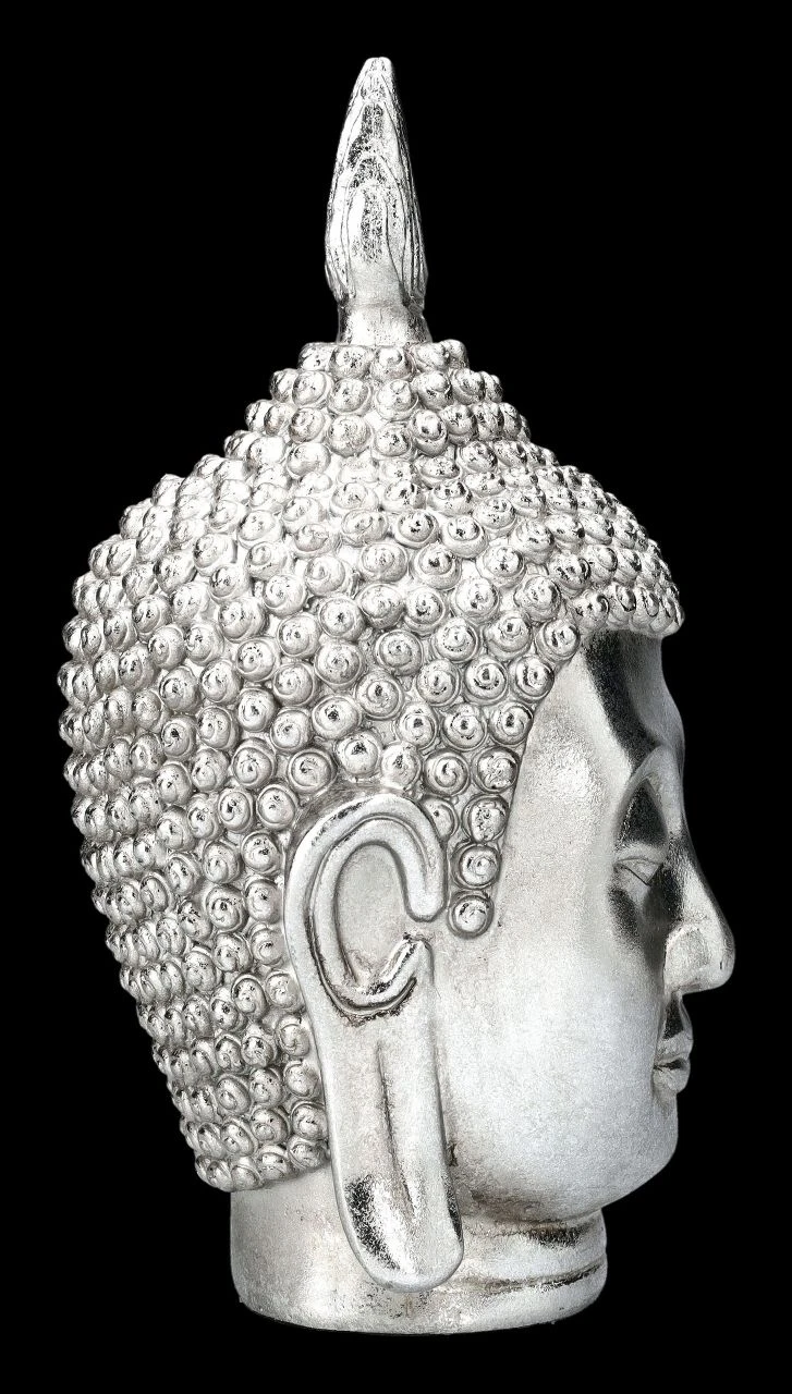 Buddha Kopf Dekofigur Silber 7 Buddha Kopf Dekofigur Silber – Bild 5