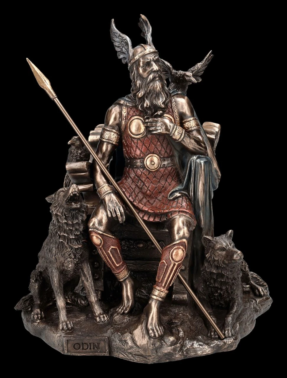 Odin Figur Mit Wölfen Und Rabe Auf Thron 3 Odin Figur Mit Wölfen Und Rabe Auf Thron