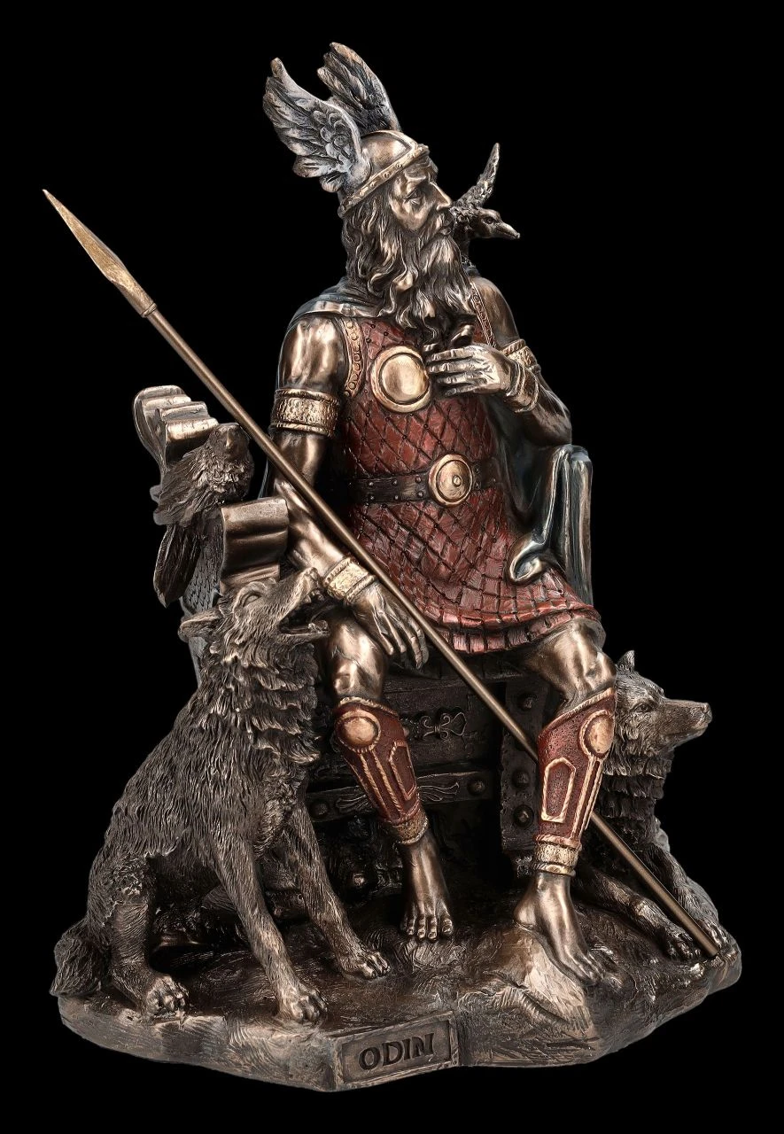 Odin Figur Mit Wölfen Und Rabe Auf Thron 4 Odin Figur Mit Wölfen Und Rabe Auf Thron – Bild 2