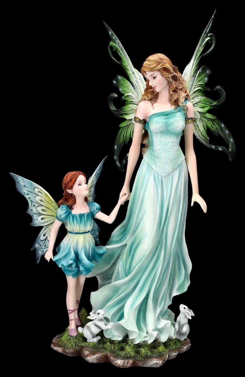 Elfen Figur Mutter Mit Tochter Und Hase 3 Elfen Figur Mutter Mit Tochter Und Hase