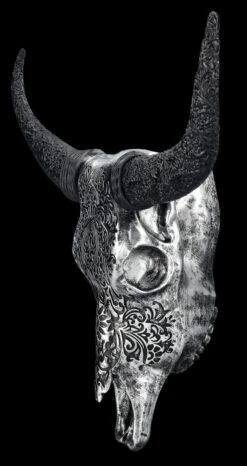 Wandrelief - Rinderschädel Mit Verzierungen Silber -Figurenmodell Geschäft 2D FS25253 Wandrelief Rindersch del mit Verzierungen silber 3 1280x1280