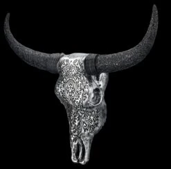 Wandrelief - Rinderschädel Mit Verzierungen Silber -Figurenmodell Geschäft 2D FS25253 Wandrelief Rindersch del mit Verzierungen silber 5 1280x1280