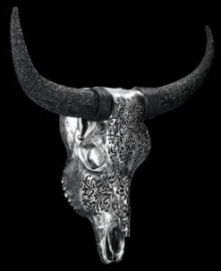 Wandrelief - Rinderschädel Mit Verzierungen Silber -Figurenmodell Geschäft 2D FS25253 Wandrelief Rindersch del mit Verzierungen silber 7 1280x1280