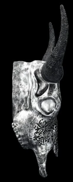 Wandrelief - Rinderschädel Mit Verzierungen Silber -Figurenmodell Geschäft 2D FS25253 Wandrelief Rindersch del mit Verzierungen silber 9 1280x1280