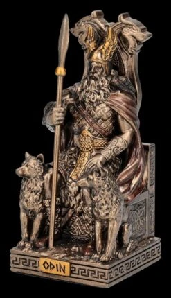 Odin Figur Klein Auf Thron Mit Wölfen