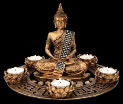 Buddha Figur Als Fünffach Teelichthalter Bronzefarben