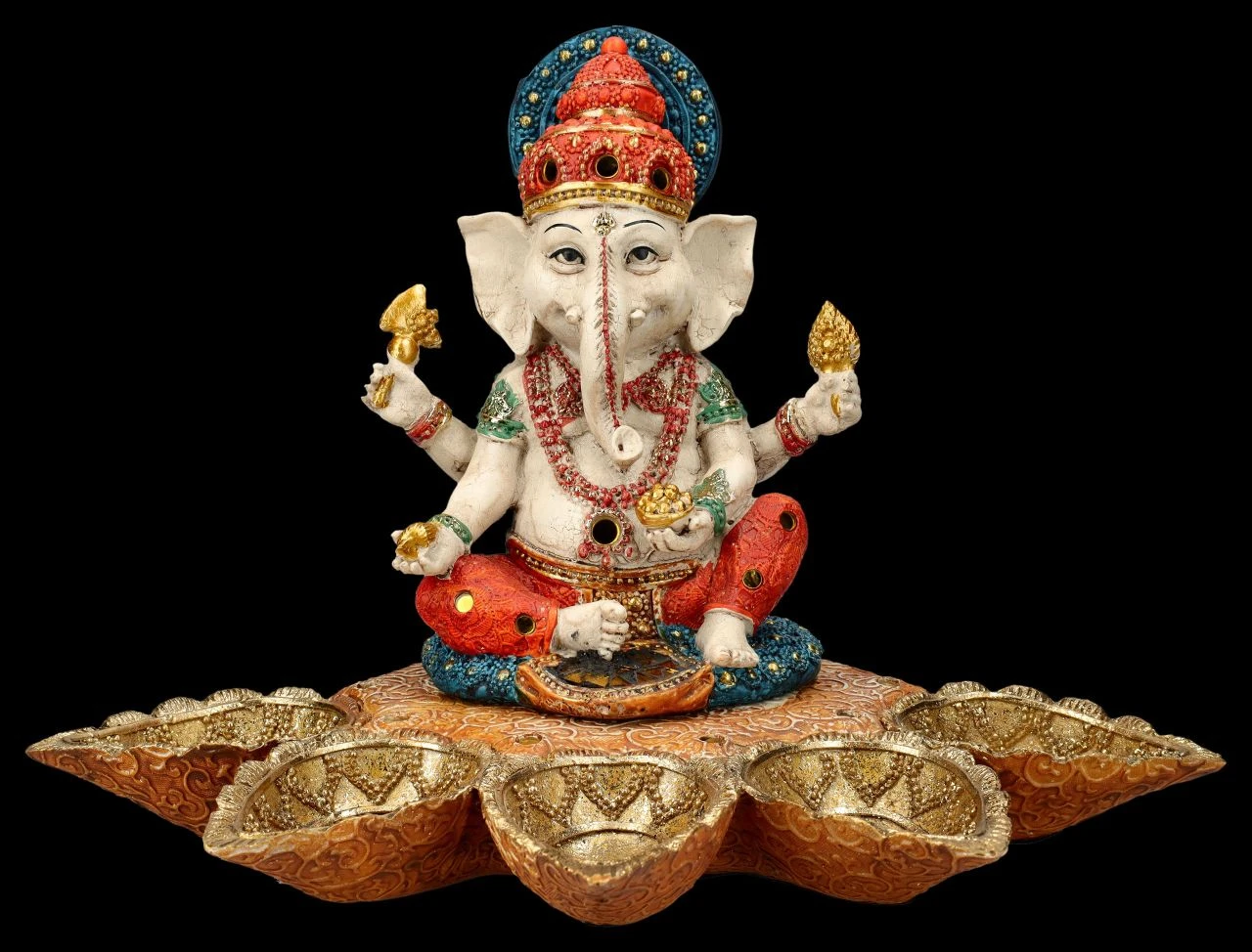 Ganesha Figur Handbemalt Mit Bodhi-Blättern 3 Ganesha Figur Handbemalt Mit Bodhi-Blättern