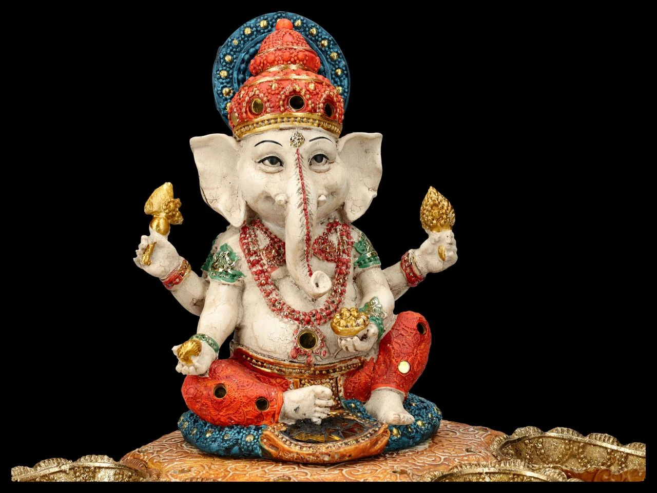 Ganesha Figur Handbemalt Mit Bodhi-Blättern 9 Ganesha Figur Handbemalt Mit Bodhi-Blättern – Bild 7