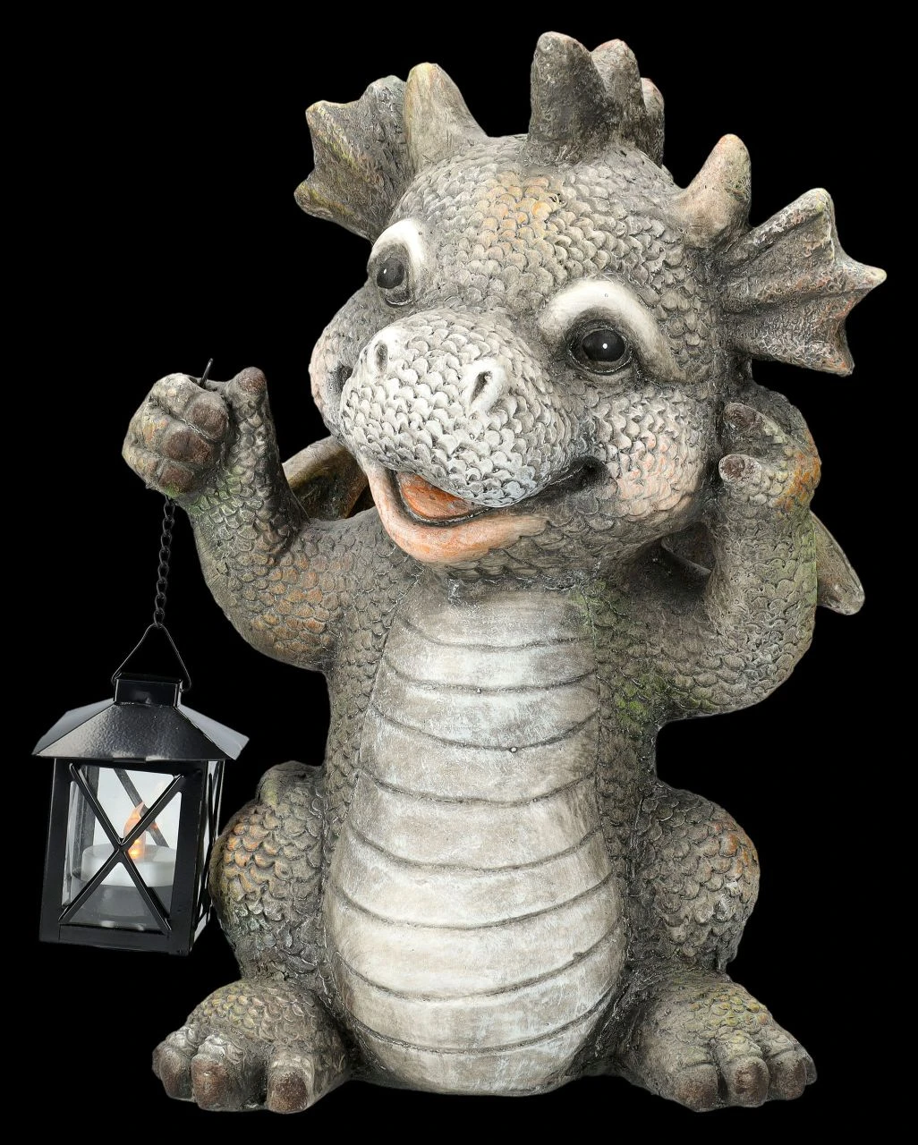 Gartenfigur - Fröhlicher Drache Mit Laterne 3 Gartenfigur - Fröhlicher Drache Mit Laterne