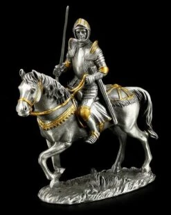 Zinn Ritter Figur - Deutscher Mit Schwert Und Pferd