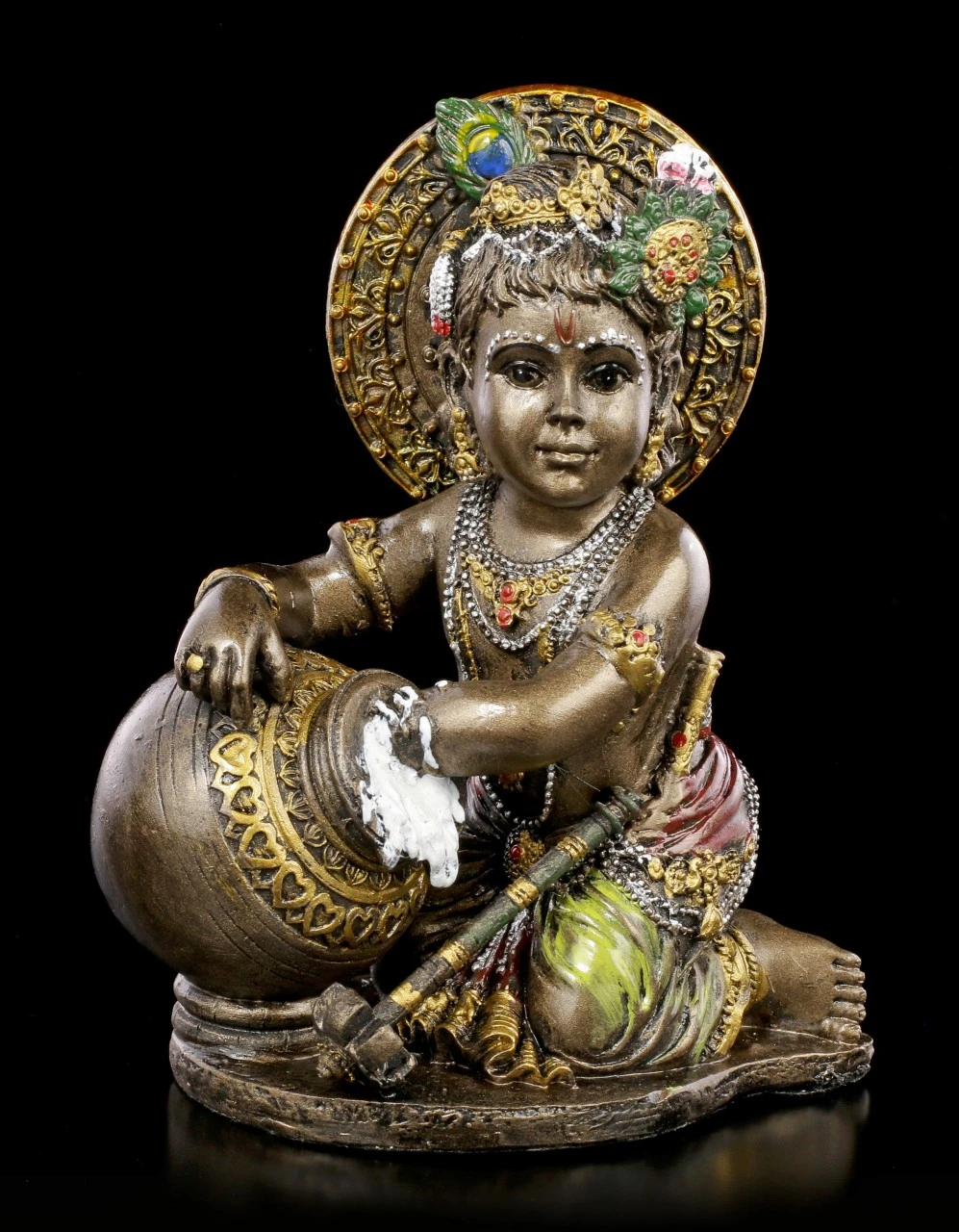 Baby Krishna Figur Stiehlt Butter - Bronziert 4 Baby Krishna Figur Stiehlt Butter - Bronziert – Bild 2