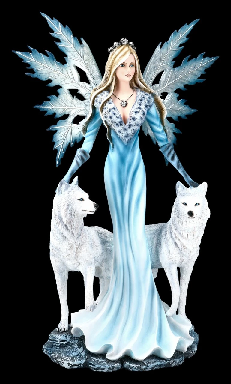 Große Elfen Figur - Kimama Mit Zwei Weißen Wölfen 3 Große Elfen Figur - Kimama Mit Zwei Weißen Wölfen
