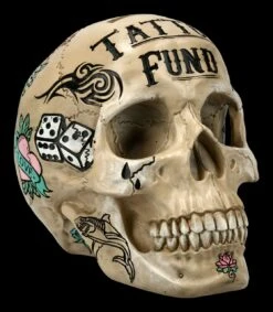 NEMESIS NOW Totenkopf - Tattoo Spardose - Knochenfarben