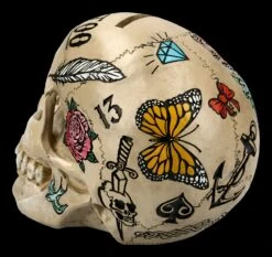 NEMESIS NOW Totenkopf - Tattoo Spardose - Knochenfarben -Figurenmodell Geschäft FS21508 Totenkopf Tattoo Spardose Knochenfarben 5 1280x1280