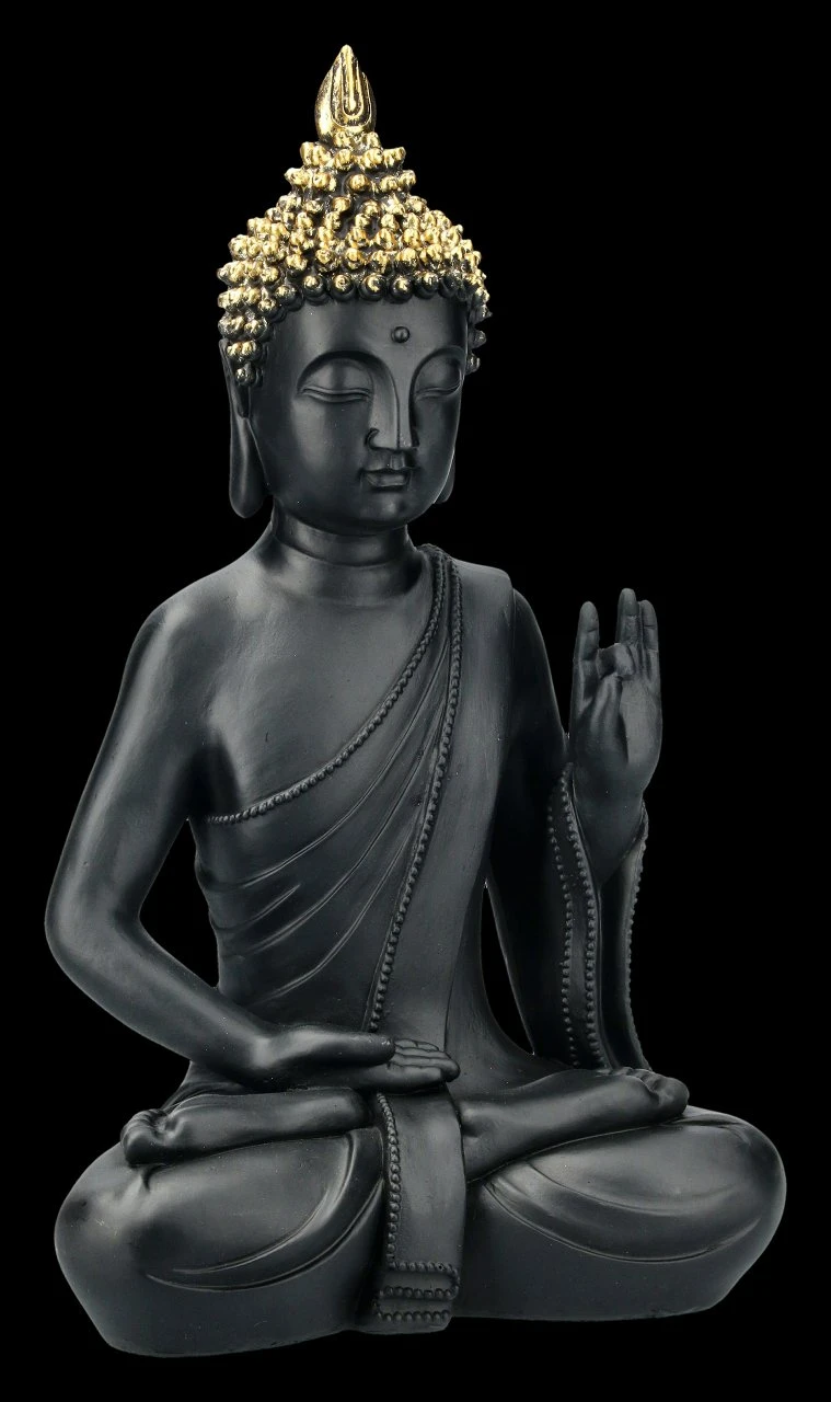 Schwarze Buddha Figur Mit Erhobener Hand 4 Schwarze Buddha Figur Mit Erhobener Hand – Bild 2