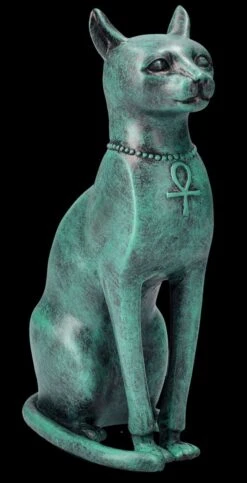 Bastet Figur - Ägyptische Katze In Bronze-Grünspan-Optik