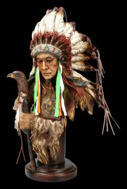 Indianer Figur - Große Häuptling Büste Mit Adler Zepter