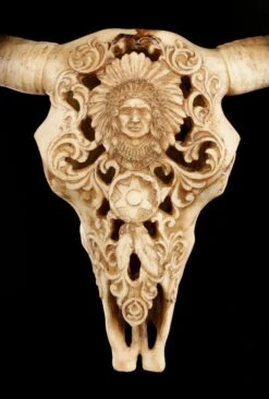 Rinder Schädel Mit Indianerkopf - Old Spirit -Figurenmodell Geschäft Rinder Bullen Schaedel Mit Indianerkopf Old Spirit 3 1280x1280