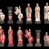 Schachfiguren Set - Kreuzritter Weiß Und Rot