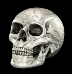 Totenkopf - Silberfarben Matt Mit Tribals -Figurenmodell Geschäft Silberner Totenkopf verziert 2 1280x1280