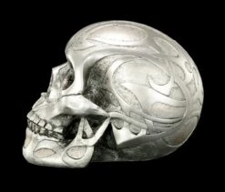 Totenkopf - Silberfarben Matt Mit Tribals -Figurenmodell Geschäft Silberner Totenkopf verziert 3 1280x1280