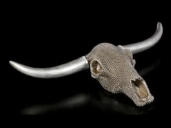 Wandrelief Büffel Schädel - Silber Noppen -Figurenmodell Geschäft Wandrelief Bueffel Schaedel Silber Noppen 3 1280x1280