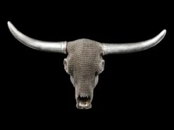 Wandrelief Büffel Schädel - Silber Noppen