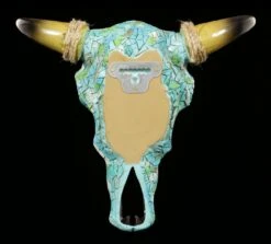 Wandrelief - Türkiser Rinderschädel Mit Mosaik -Figurenmodell Geschäft Wandrelief Rinderschaedel In Tuerkis 2 1280x1280