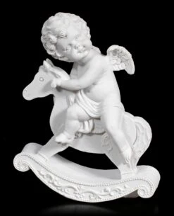 Weiße Cherub Figur Auf Schaukelpferd